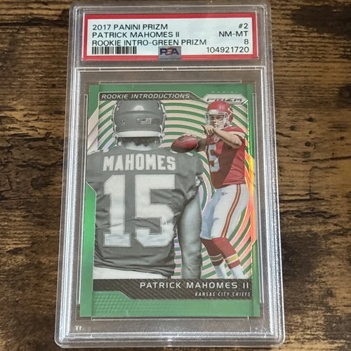 2017 PANINI PRIZM ROOKIE INTRO PATRICK MAHOMES II PSA 8 Green Prizm Pop 18!!! RC