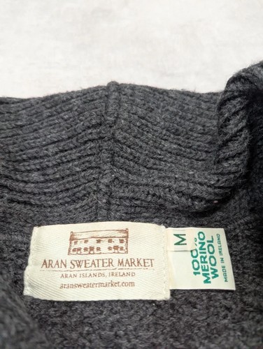 Aran Sweater Market Cardigan Mens M 100% Merino Wool Irish Cable Knit Shawl Neck - 第 4/5 張圖片