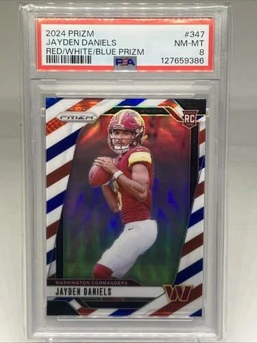 2024 Panini Red White Blue Prizm #347 Jayden Daniels RC Rookie PSA 8 NM-MT