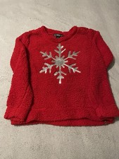United States Sweaters Women’s Red Fleece Crewneck Sequin Snowflake Pullover M