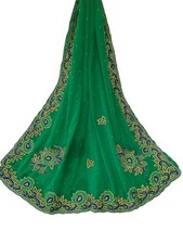 Vintage Green Georgette Dupatta: Hand Embroidered Indian Scarf LD7248