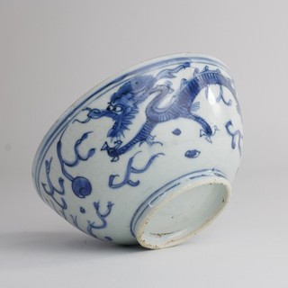 Wanli Ming Chinese Blue and White Porcelain Bowl – Dragon & Phoenix