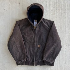 Carhartt J130 DKB brown hooded work wear jacket Large