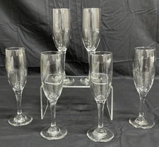 Lot Of 6 Libbey 6 Oz Long Stem Clear Glass 8" Wine Champagne Flutes