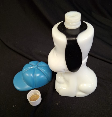 Avon Snoopy Béisbol 1969 Colonia Botella Blanco Vidrio Leche Azul Sombrero De Colección Vacío - Imagen 6 de 7