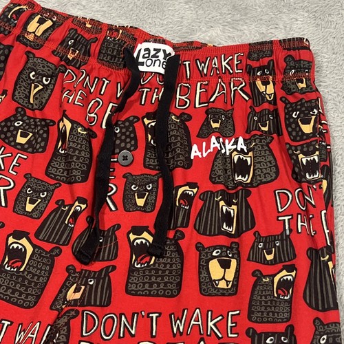 Lazy One Pajama Pants Mens S Red "Dont Wake The Bear" PJs All Over Print - Picture 3 of 13