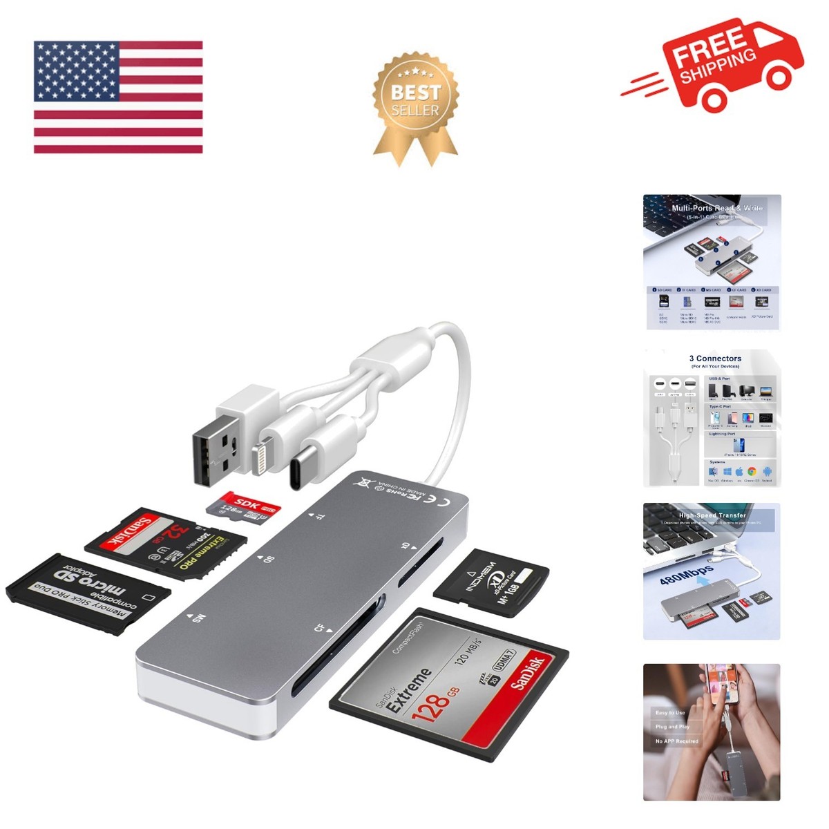 Aluminum 5-in-1 Memory Stick Pro Duo Adapter for iPhone/PC/Android