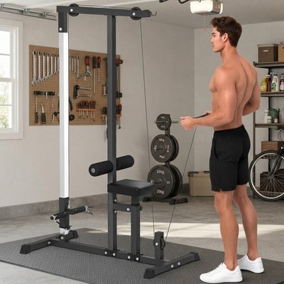 Latzugmaschine mit extra Riemenscheibe für sitzende Reihen schwarz legierter Stahl Fitnessstudio...