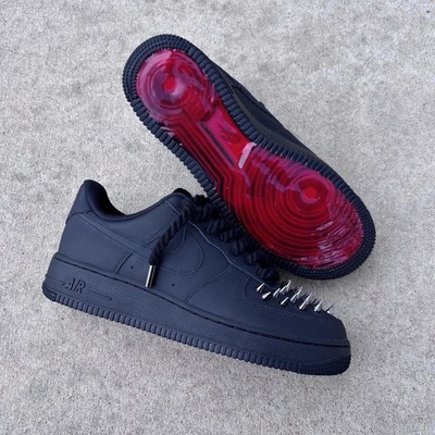Custom black matte Nike Air Force Low with metal spikes Size 7Y