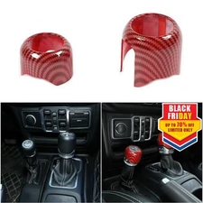 Gear Shift Knob 4WD Cover Trim for Jeep Wrangler JL JT 2018+ Red Carbon Fiber