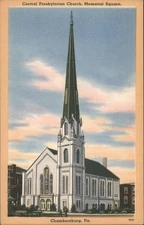Chambersburg,PA Central Presbyterian Church,Memorial Square Tichnor Postcard