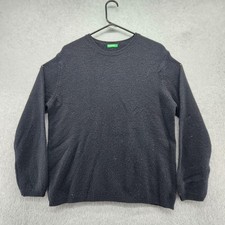 United Colors Of Benetton Sweater Mens Medium Black Wool Crewneck Made Italy