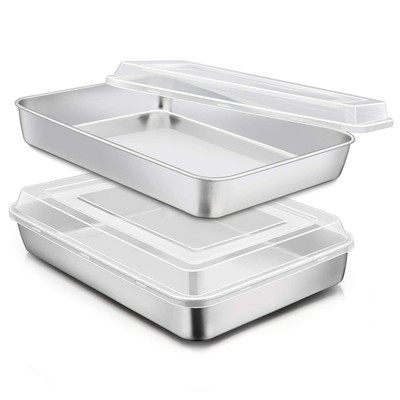 Stainless Steel Baking Pan with Lid, 12  x 9¾ x 2 Inch Rectangle Sheet Cake P...
