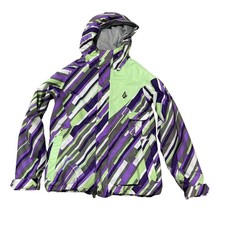 Volcom Thermonite Snowboard Jacket Womens Small Purple Green Stripe 8000mm Ski