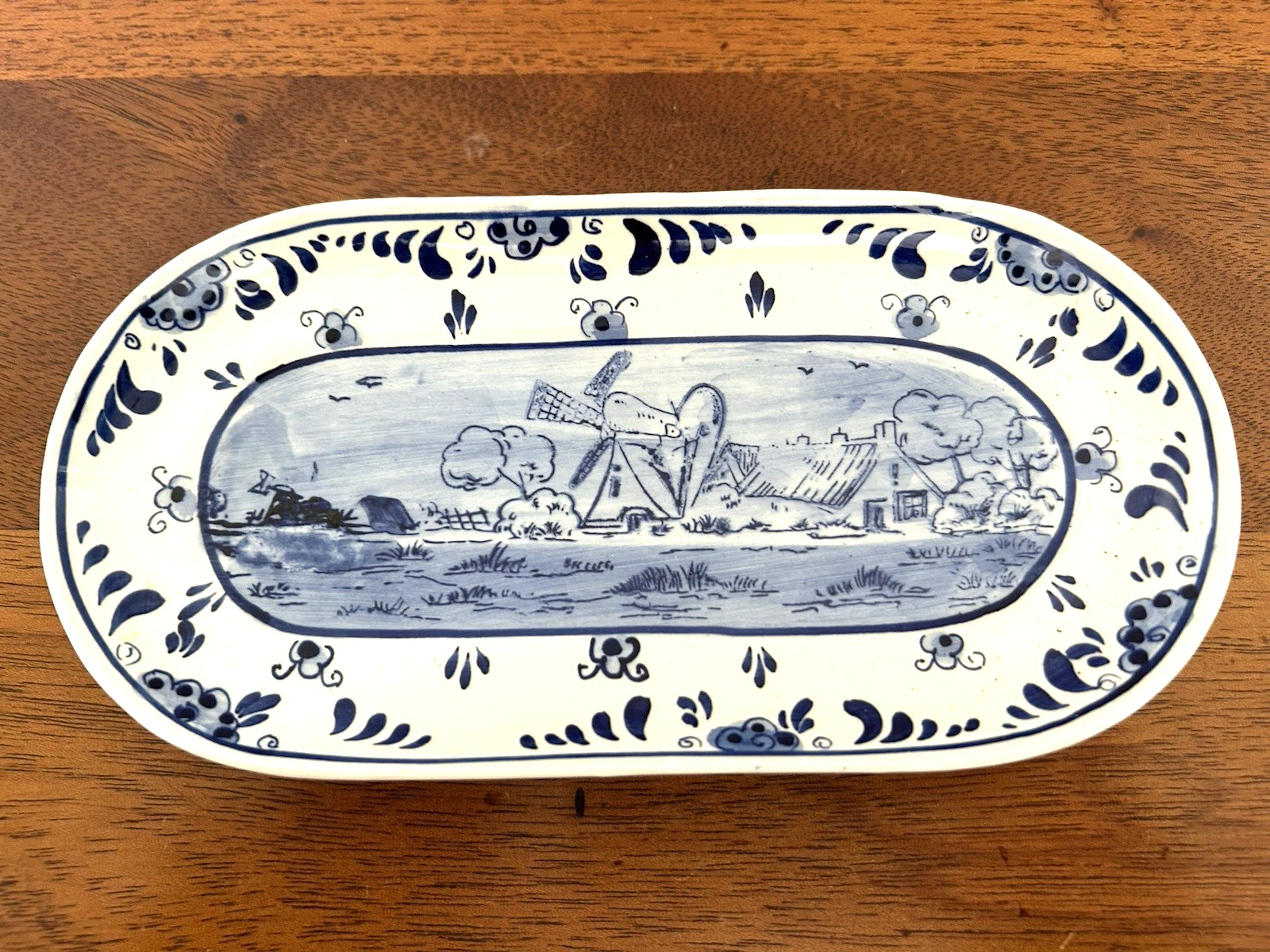 Oval trinket dish or butter plate - Delft blue hand painted holland