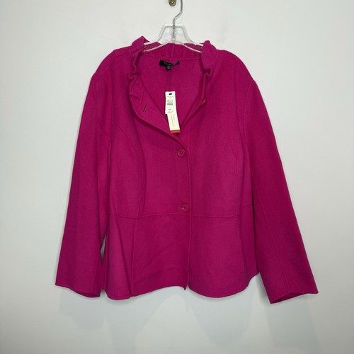 Chaqueta Talbot Para Mujer 3X Rosa Caliente Mezcla de Lana Volantes Cuello Botón Delantero Nueva con Etiquetas $279 - Imagen 2 de 9