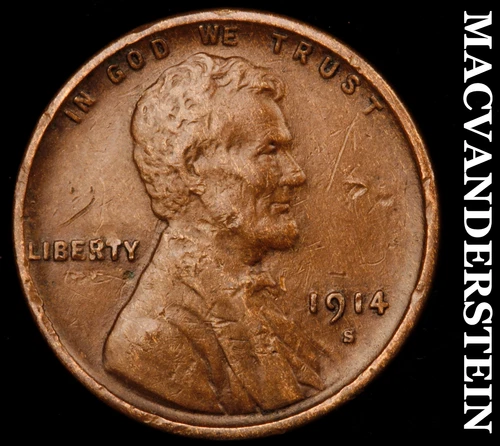 1914-S Lincoln Wheat Cent - Scarce  Extra Fine  Semi-key  Better Date  #G3488