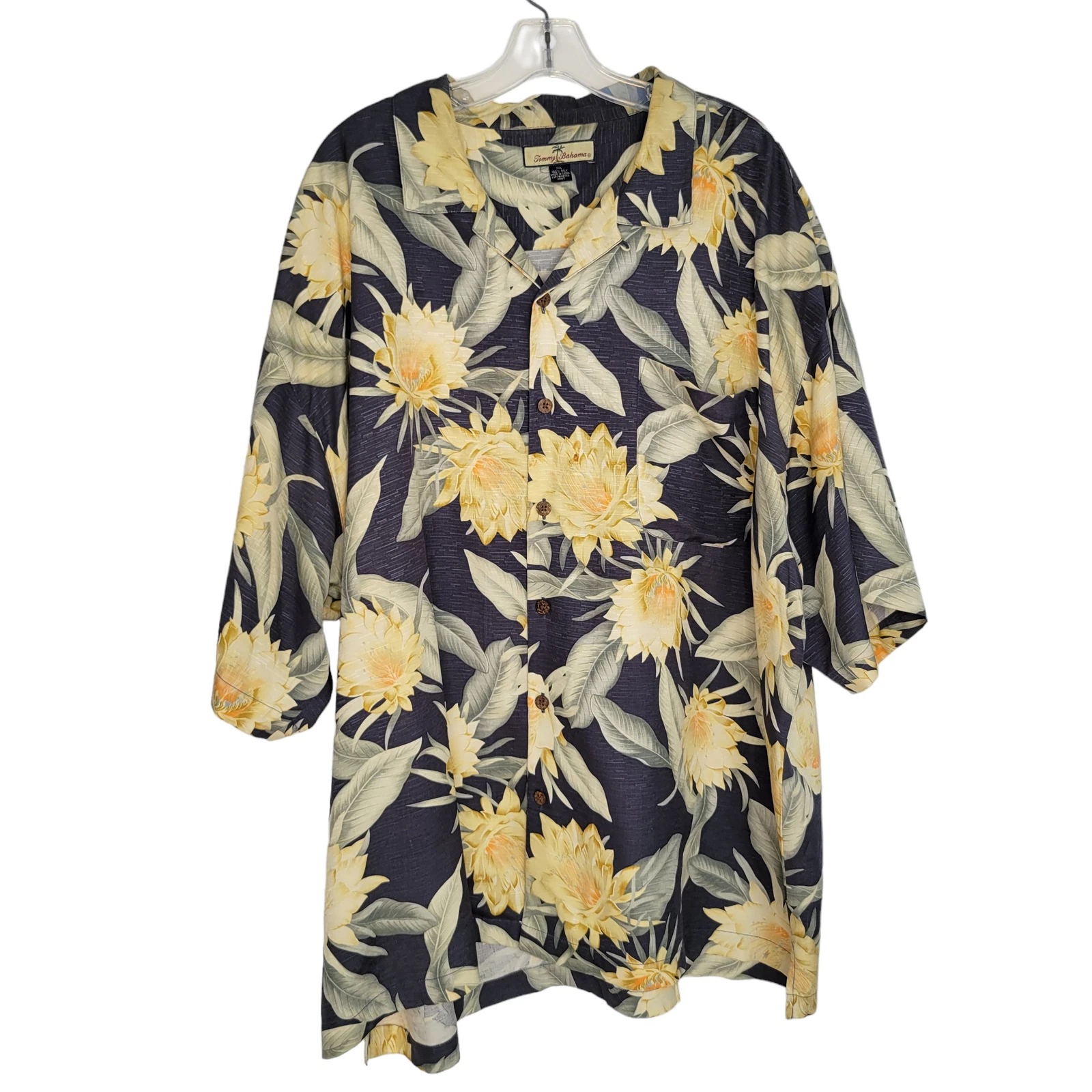 Tommy Bahama Silk Floral Shirt Hawaiian Button Front Tropical Gray Men XXL