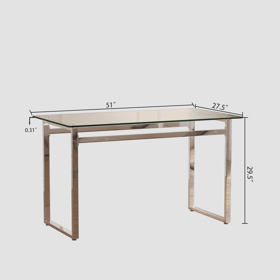 Mesa de comedor moderna de vidrio minimalista de 51 pulgadas con patas de metal de vidrio templado de 0,31 pulgadas Foto 2 de 4