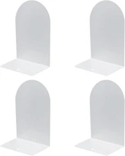 Metal Book Ends, 4 Pack White Bookends for Shelves, Book Holder for Heavy Books