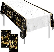 2 Pack Black Gold Table Cloth Cover Happy Birthday Tablecloth Party Tablecloths