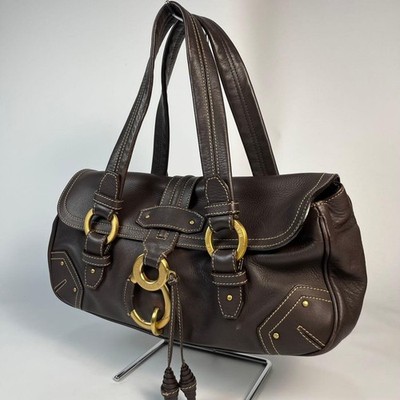 BALLY Mini Boston Leather Handbag Ring Hardware Brown Shoulder Bag Authentic