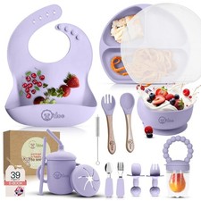 17-Piece BPA-Free Silicone Baby Feeding Set Thick Soft Suction Plates, Ba...