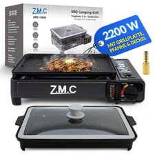 ZMC 2in1 Gasgrill Tischgrill Campingkocher 2,2kW mit Adapter Grillplatte …