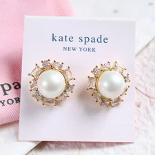 Kate Spade Candy Shop White Pearl Halo Stud Earrings - Gold
