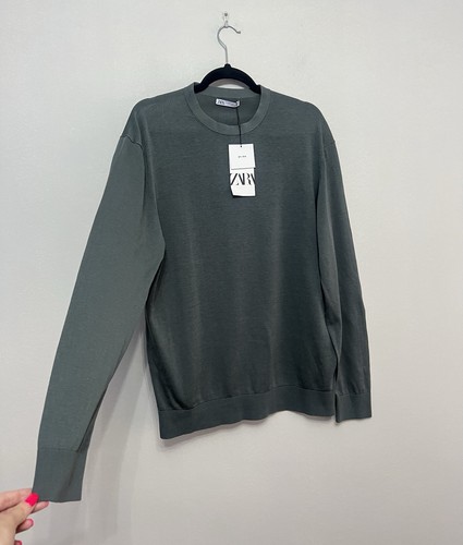 Zara leichter Herren Pullover grün SEIDE Baumwollmischung Größe L Neu UVP 49,99£
