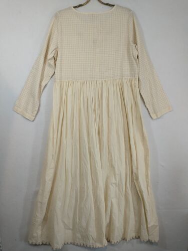 Maxi abito Buna Studio panna cotone ricamo floreale nappe bottoni XL - Foto 16 di 19