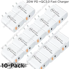 10X Dual Port Fast Charger PD 20W QC3.0 USB Power Adapter For iPhone Samsung Lot