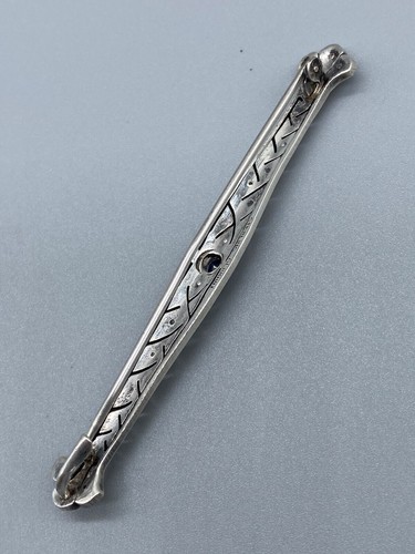 Vintage Germany Sterling Silver Rock Crystals & Sapphire Pin Brooch - Picture 6 of 9