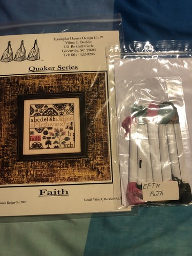 Examplar Dames Design Co - Quaker Series Faith - Cross Stitch Kit with SILKs