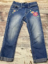Girls Jeggings Size 4/5 Jordache Embroidered Flower Cropped Denim Jeans