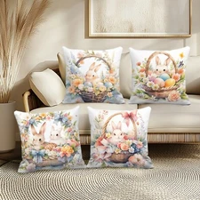4 Piece Easter Bunny and Basket Decorative Pillow Cover Holiday Home Decor