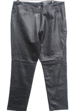 MODA INTERNATIONAL BLACK SOFT LEATHER STRAIGHT LINED SIDE ZIP SLIMMING PANTS 16