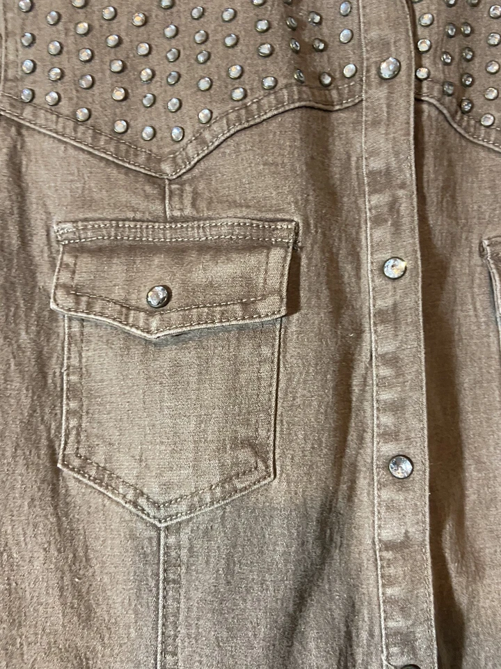 Jacket Blazer Denim DG2 Diane Gilman Brown Copper Studs Designer Jacket Med - Image 4 of 4