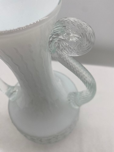 Stelvia Empoli Italy Fiorentina Mid Century Vase Clear Handles White Glass - Picture 19 of 24