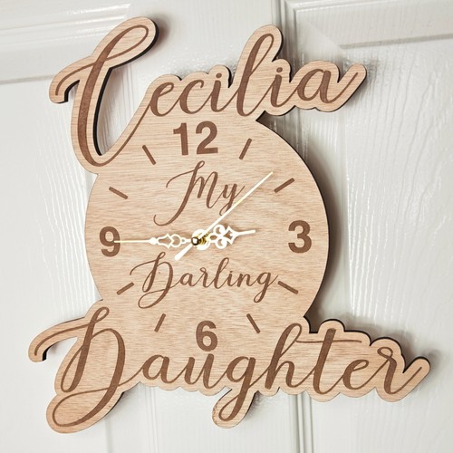 custom personalised laser cut engraved wood wooden clock name word number letter - Picture 2 of 10