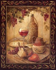24 x 30 Art Mural Ceramic Bread Wine Cheese Backsplash Tile 159