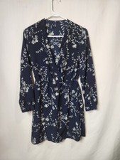 Gap Blue With Cream Flowers Long Sleeve Dress Size Small S Short