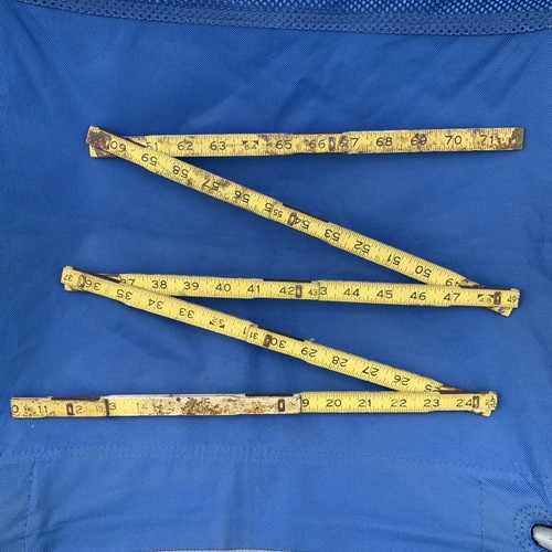 Vintage Stanley wood & brass yellow folding ruler - Picture 2 of 6