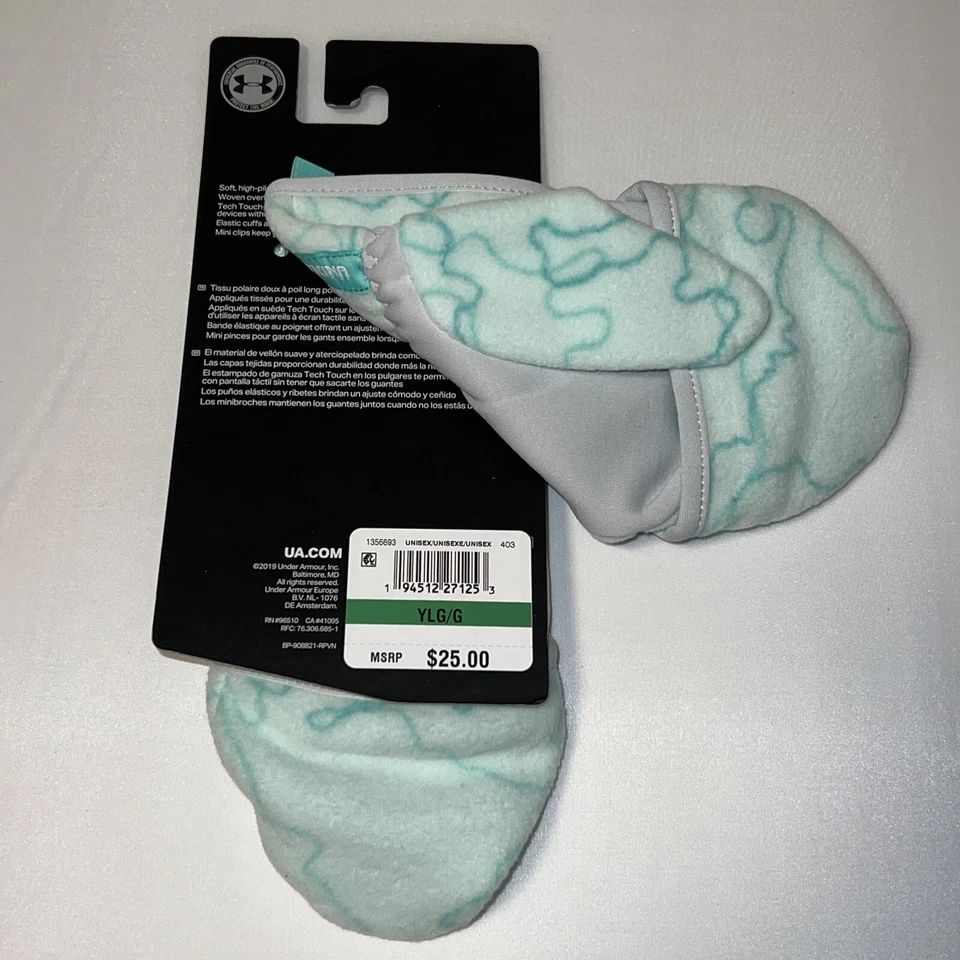 Under Armour Verde Polar Estampado Guantes Mitones Sin Dedos Nuevo Con Etiquetas Equipo Frío Regalo Foto 2 de 2