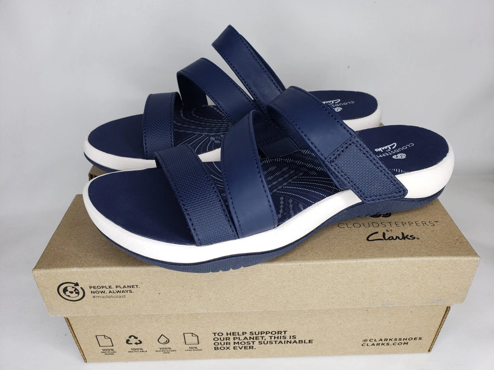 Clarks Sandalo Donna Sunmaze Coast Slide Sintetico Navy 7 Larghi