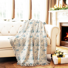 Floral French Toile Elegant Woven Throw Blanket, Country Chic Quilt Tapestry