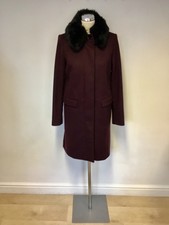 Lk Bennett Aoste Burgundy/ Wine Detachable Fur Collar Coat Size 10 Cost £395
