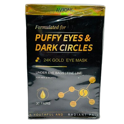 AvJone 24K Gold Eye Mask, Puffy Eyes, Dark Circles and Wrinkle Treatment 30 Pair