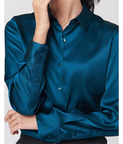 Business Attire Real Mulberry Silk Dress Shirts Long Sleeve Blouse Business Tops - Bild 20 von 67