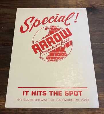 Nice 1960 s-1970 s ARROW BEER ADV TABLE CARD-SIGN CARDBOARD Baltimore, MD